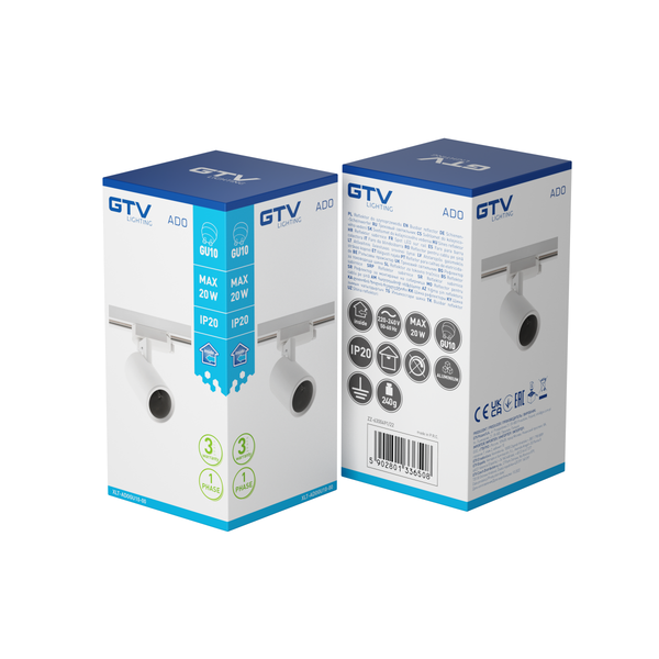Track luminaire 1-phase ADO, GU10 Bulb, max. 20 W, AC220-240V, IP20, white image 3