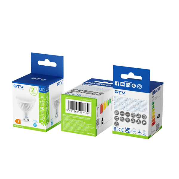 LED  bulb A-G, SMD 2835, 6400K, GU10, 7,0W, AC180-250V, 50-60Hz, 120°, 550lm, 61mA image 2