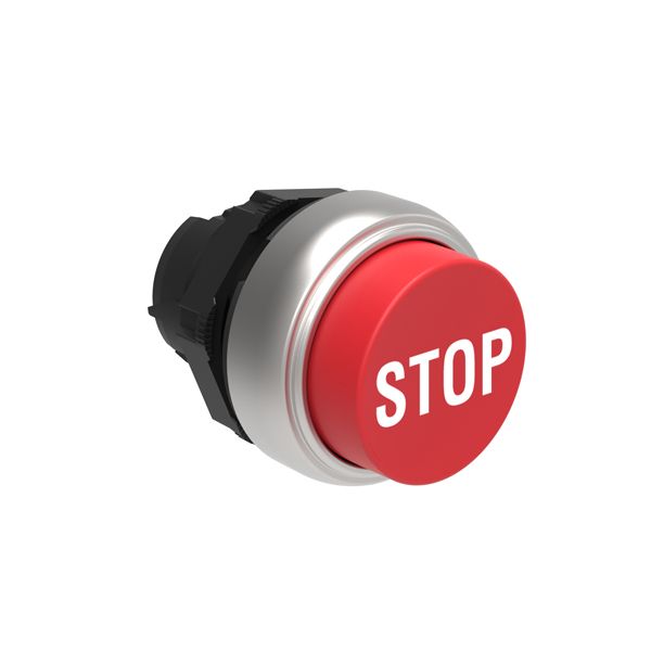 Pushbutton actuator, spring return, with symbol Ø22mm Platinum series chromed plastic, extended, STOP/Red image 1