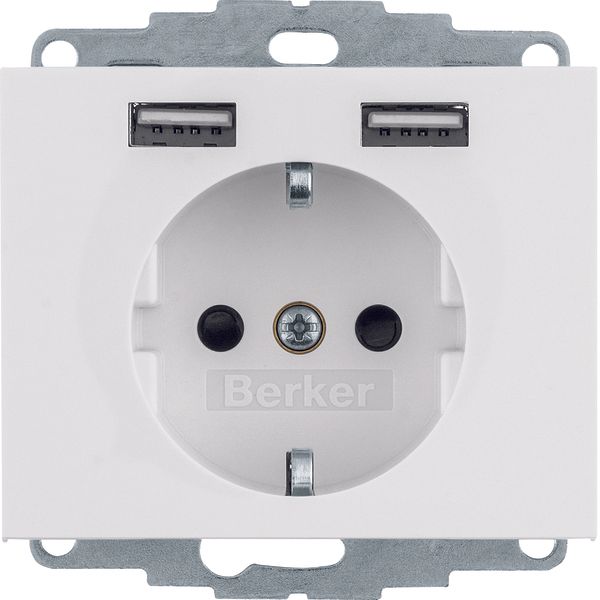 SCHUKO socket outlet/USB A-A, K.1, polar white glossy image 1