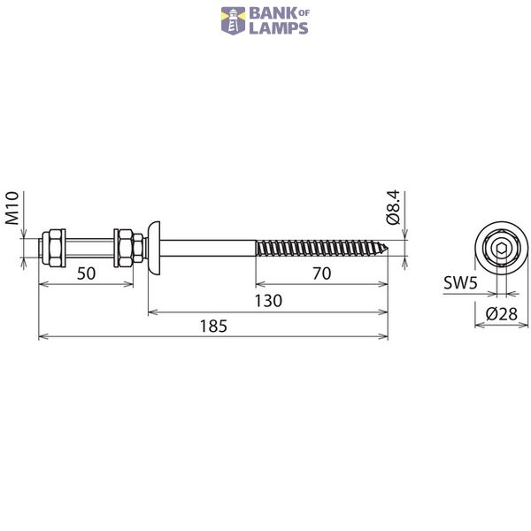 Hanger bolt A2 for wood L 8.4x130mm M10x50mm image 2