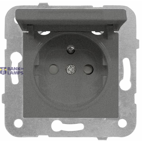 Pin socket outlet, flap cover, cage clamps, anthracite image 1