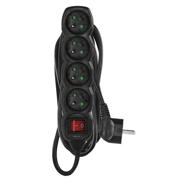 Extension Cord 5 m / 4 sockets / switch / black / PVC / 1 mm2 image 1