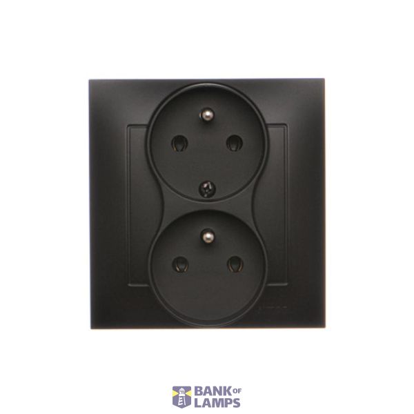 Double socket outlet with earthing and current phase constancy, (Complete product), 16A, 250V, Screw, black matt image 1