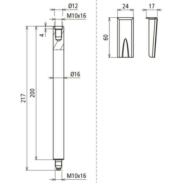 SET of base support rods 3x 16x200 mm StSt for tripod image 2