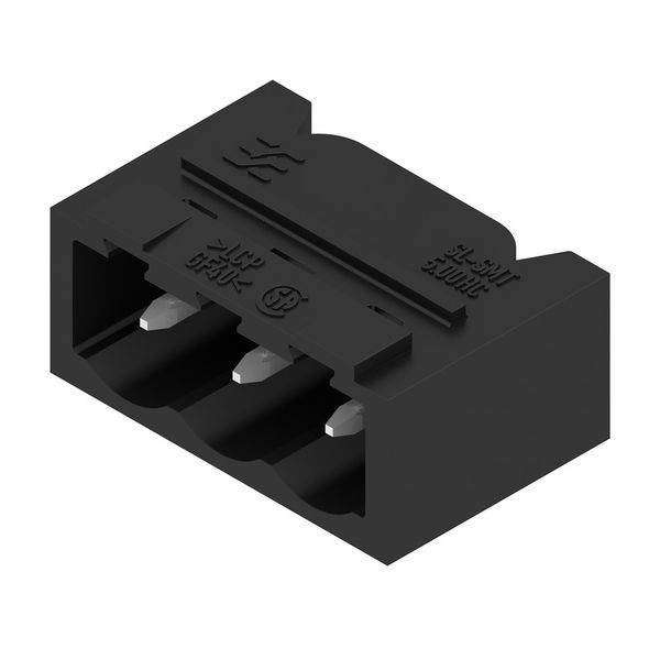 PCB plug-in connector, male header, closed side, THT/THR solder connection, 5.00 mm, Number of poles: 3, 90°, Solder pin length (l): 1.5 mm, tinned, black, Tape image 3