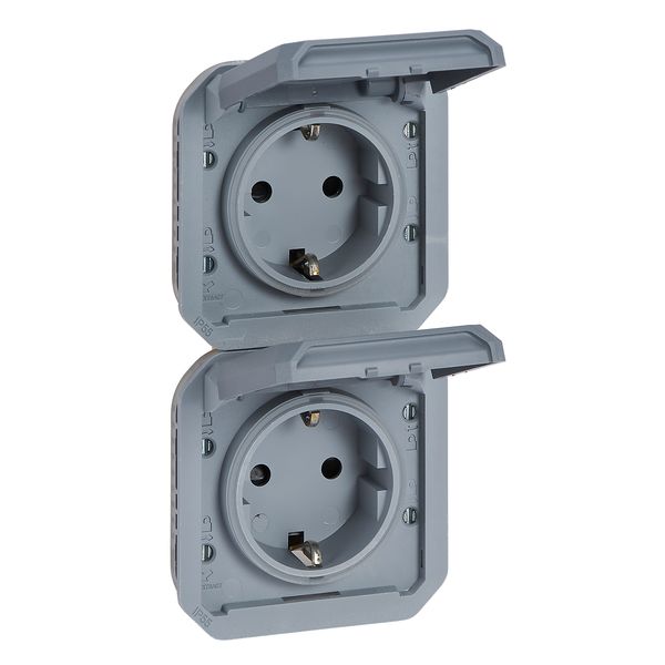 PLEXO 2 GANG PREWIRED VERTICAL GERMAN STANDARD SOCKET OUTLET - GREY - MECHANISM image 1
