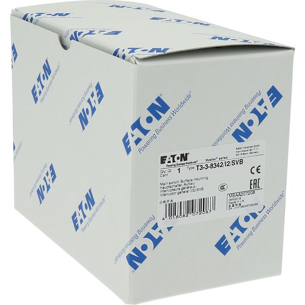 T3-3-8342/I2/SVB Main switch, T3, 32 A, surface mounting, 3 contact unit(s), 6 pole, Emergency switching off function, With red rotary handle and yellow locking ring, image 41
