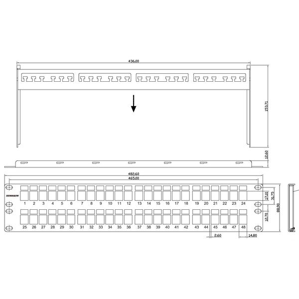 Patchpanel 19" empty for 48 modules (SFA)(SFB), 2U, RAL7035 image 3