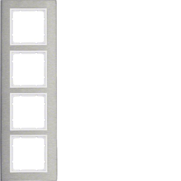 Frame 4gang vert., B.7, stainless steel/p. white matt, metal brushed image 1