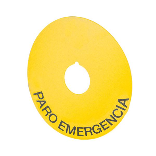Yellow legend plate Ø 90 "PARO EMERGENCIA" image 1