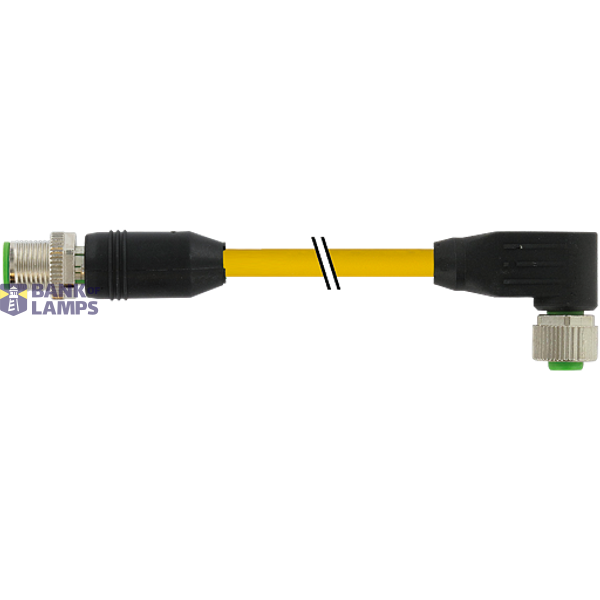M12 male 0° / M12 female 90° A-cod. PUR 8x0.25 ye 7.5m image 1