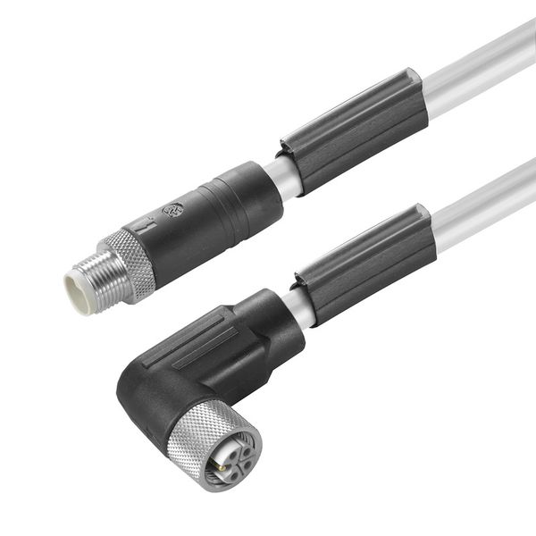 Sensor/actuator line, Connecting line, M12 / M12, Number of poles : 5, 3 m, pin, straight - socket, 90°, Shielded: No, LED: No, Sheath material: PUR, Halogen: No image 1