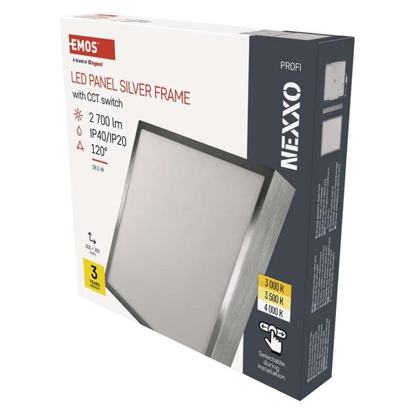 LED surface luminaire NEXXO, square, silver, 28.5W, with change CCT image 1