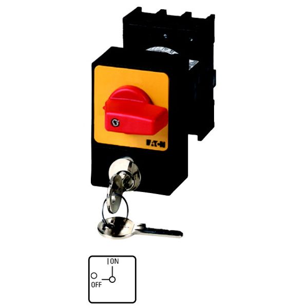 P1-25/E/SVA(S)-RT Panic switches, P1, 25 A, flush mounting, 3 pole, with red thumb grip and yellow front plate, Cylinder lock SVA image 1