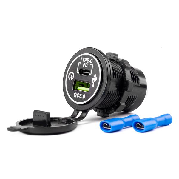 Waterproof phone charger USB+USB-C 12/24V MOD-08 image 1