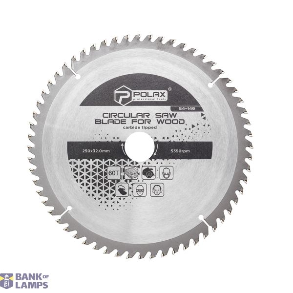 Circular saw blade for wood, carbide tipped 250x32.0/30.0 60Т image 1