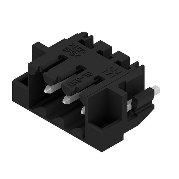 PCB plug-in connector, male header, Clip-on flange, THT/THR solder connection, 3.50 mm, Number of poles: 3, 90°, Solder pin length (l): 1.5 mm, tinned, black, Box image 4