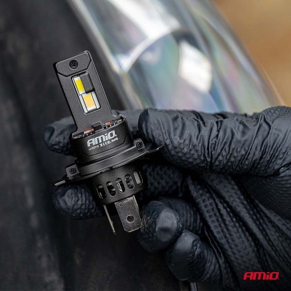 LED Headlights Series F25 PRO BLACK FULL CANBUS H4 H19 70W 12V 24V AMIO-04719 image 1