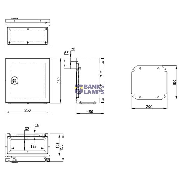 Wall-mounted enclosure 1 door IP65 H=250 W=250 D=155 mm image 2