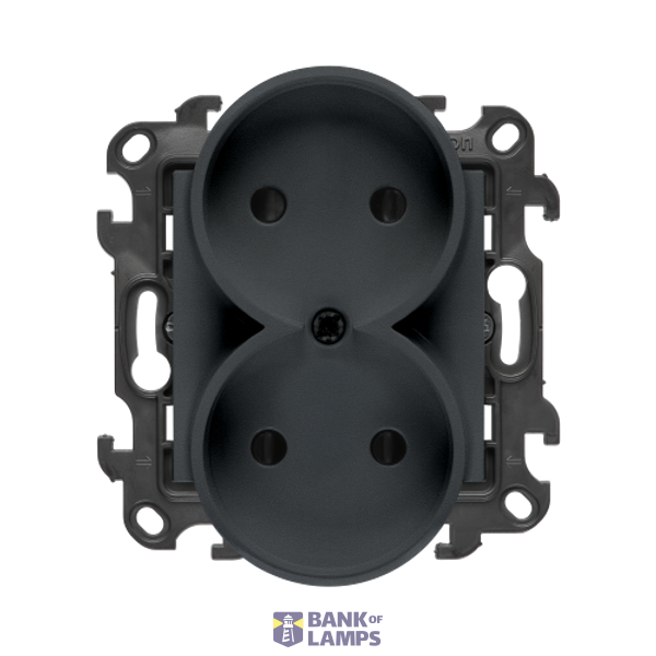 Double socket outlet without earthing, with shutters, (module), Simon 24, IP20, 16A, graphite mat image 1