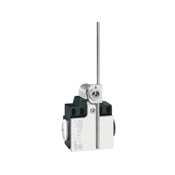 Limit switch, K series, adjustable roller lever, 2 side cable entry. Dimensions compatible to EN 50047, plastic body, contacts 1NO+1NC slow action. Metal rod image 1