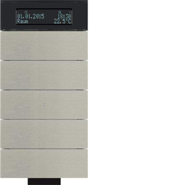 Sensor, push-button IR, 5-fold with room. thermostat and display, B.IQ, noble. stainless steel. steel image 1