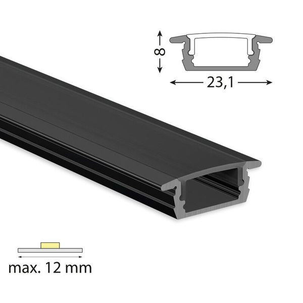 Built-in aluminum profile VP, 23x8 mm, without diffuser, black, 3 m image 1