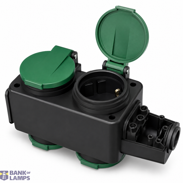 4-Way Rubber Socket Adapter, 16A 250V, 3500W, with Safety Shutters & Hook image 1