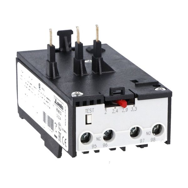Motor protection relay, phase failure/single-phase sensitive. Three-pole (three-phase), automatic resetting. Direct mounting on BG06, BG09, BG12 mini-contactors, 2...3.3A image 1