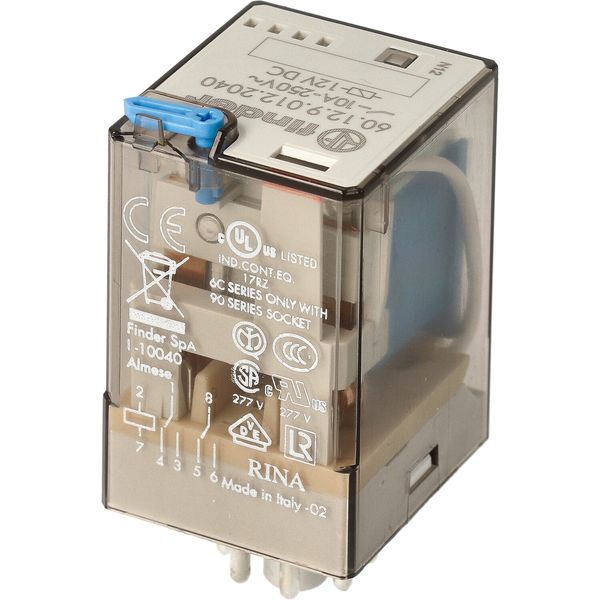 Rel. 2CO 10A/12VDC/AgCdO/Test button/Mech.ind (60.12.9.012.2040) image 3