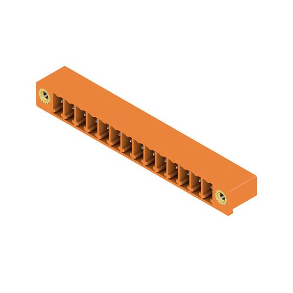 PCB plug-in connector, male header, Flange, THT solder connection, 3.81 mm, Number of poles: 14, 270°, Solder pin length (l): 3.2 mm, tinned, orange, Box image 2