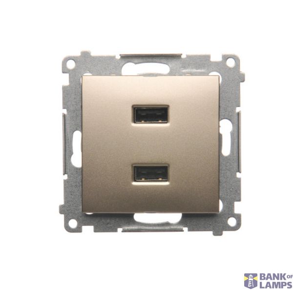 Double USB charger, A+A, 2.1A, Gold matt, metalic image 1
