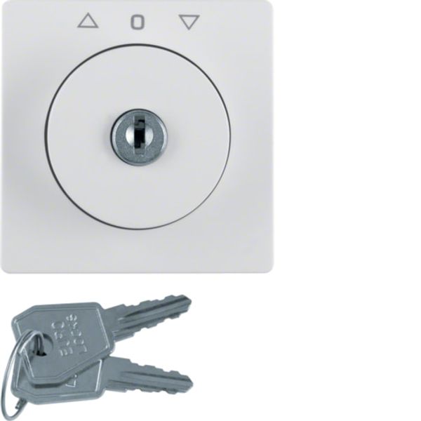 Central part with lock for blind button, key extraction in 0, Berker Q.x, white, velvet image 1