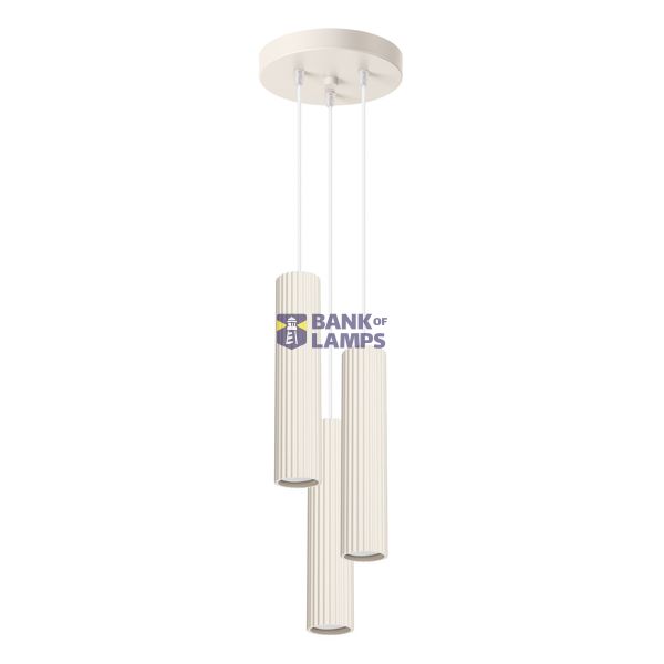 HANGING LAMP THREE CYLINDRICAL BEIGE LAMPSHADES WITH ELEGANT CARBON GROOVING ON GU10 image 3