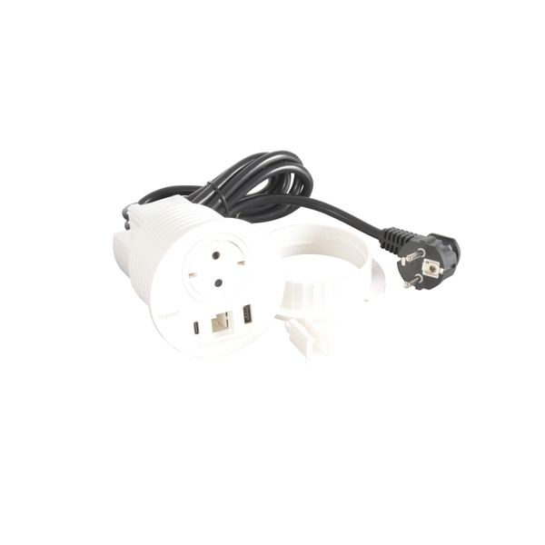 DISQ 80 1 SOCKET SCH + USB A+C + CABLE EXIT WHITE CORD 2M FR/SCH PLUG image 1