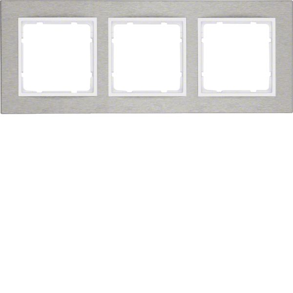 Frame 3gang hor., B.7, stainless steel/p. white matt, metal brushed image 1