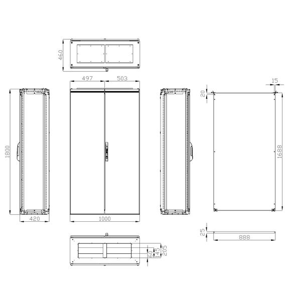 Compact enclosure 2 door IP54 H=1800 W=1000 D=400 mm image 3