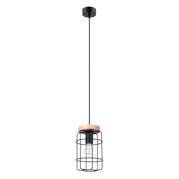HANGING LAMP GOTTO 1 BLACK/WOOD E27 1X15W IP20 image 1