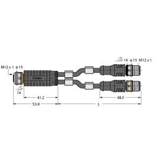 2-Way Splitter Y-Splitter with Cable, Female Connector M12 × 1 - 2 × Male Connectors M12 × 1   VBRK4.4-2RSC4T-1/1/TEL image 1