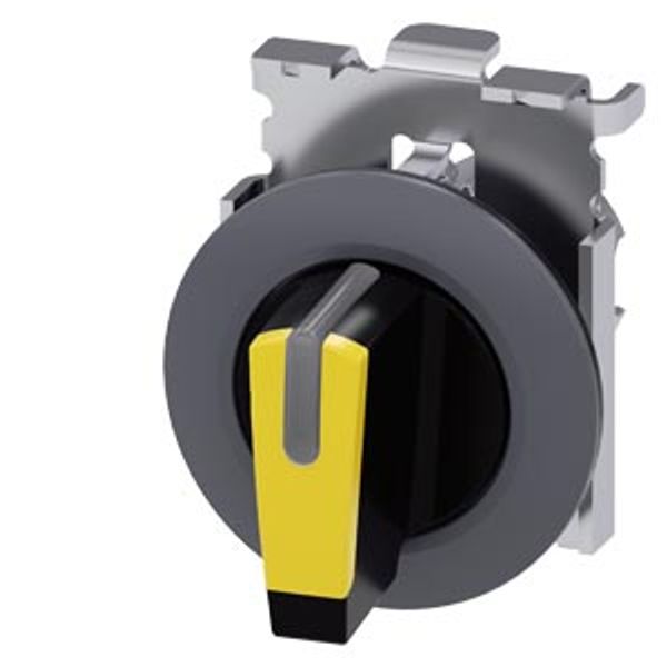 Toggle switch, illuminable, 30 mm, round, metal, matt, yellow, knob short image 1