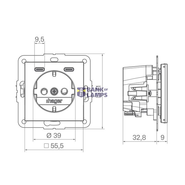 SCHUKO wall socket with earth connection, 2 x USB C (PD), A.x/C.x, titanium image 2