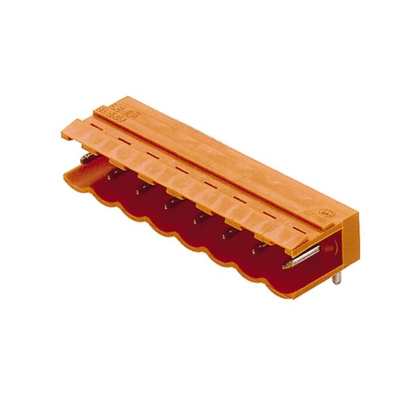 PCB plug-in connector, male header, open side, THT solder connection, 5.00 mm, Number of poles: 3, 90°, Solder pin length (l): 3.2 mm, tinned, orange, Box image 1