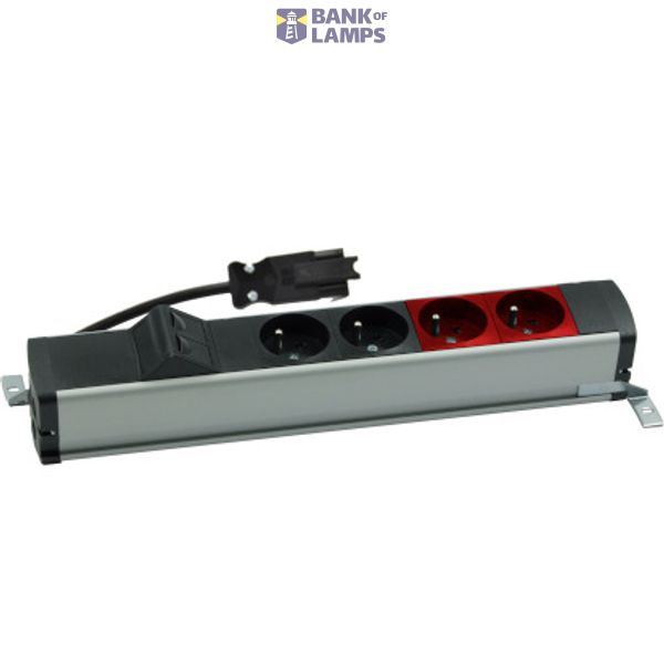 Power strip standard set: 2x250V type E+2x250V UPS+2xRJ45 plate with Keystone mounting, Wieland quick connector, aluminum black image 1