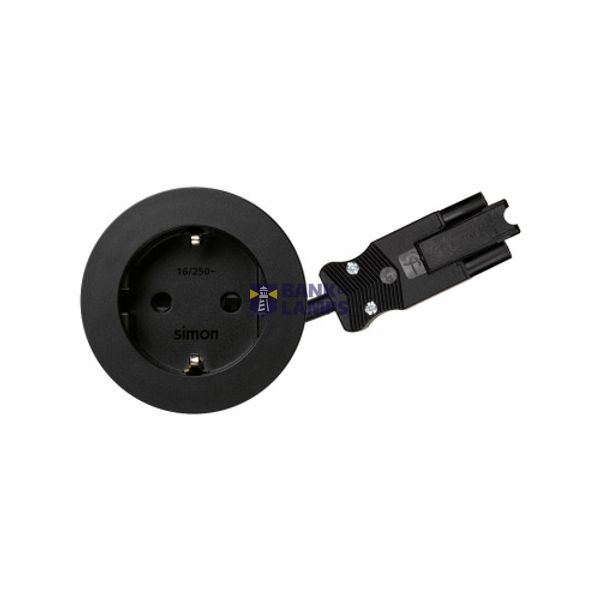 Furniture power socket with grounding (Schuko), Simon 400 Flash 60, 230V, 16A, 20 cm cable; Wieland quick connector, black image 1