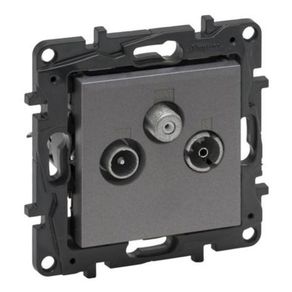 TV-R-SAT SOCKET THROUGH-WIRING MEDIUM GREY image 1