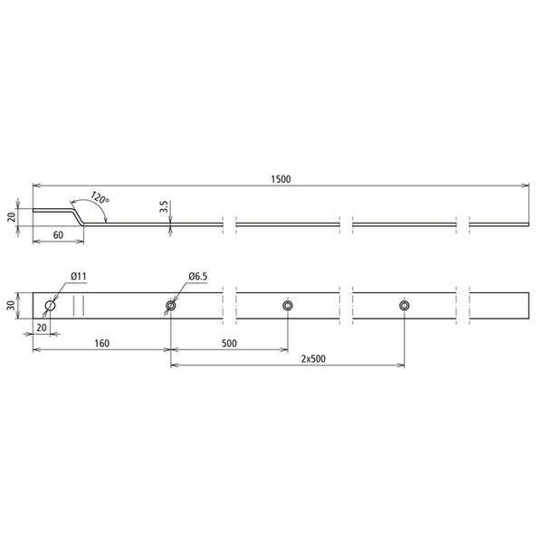 Terminal lug angled  Fl 30x3.5mm StSt (V4A) L 1500mm with bore 11mm image 2