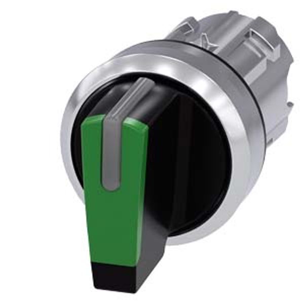 Toggle switch, illuminable, 22 mm, round, metal, high gloss, green, knob, short image 1