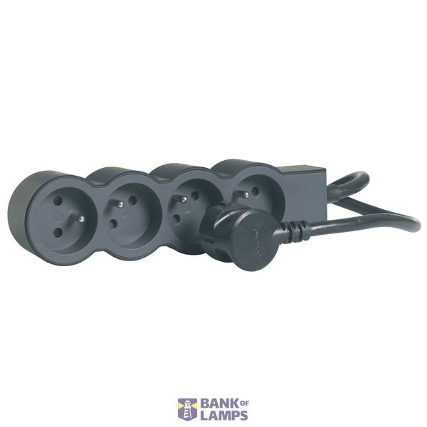 Low-profile power strip extension cord with 4 power outlets with 1.5m cord - black and dark grey image 1
