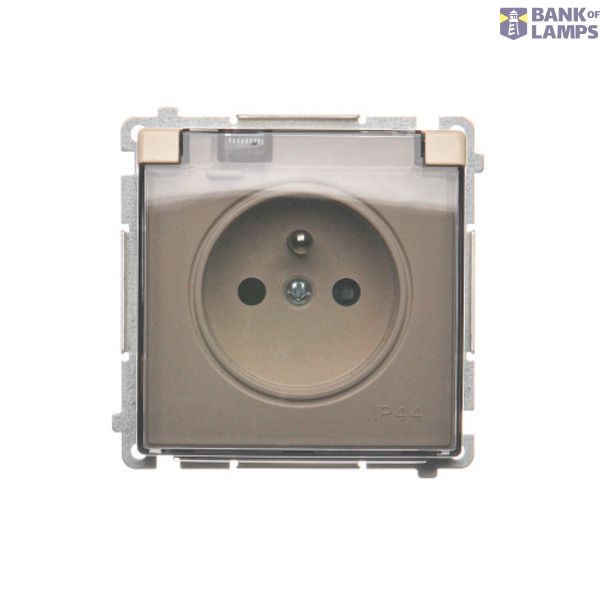 IP44 single socket outlet with shutters - transparent flap, beige, 16A image 1
